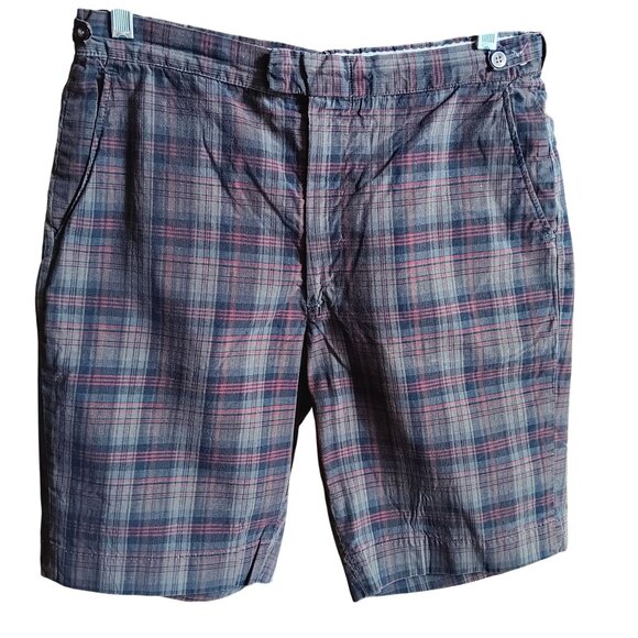 30W True Vintage 1960's Plaid Cotton Ivy league Shorts Side Buttons Golfer Prep